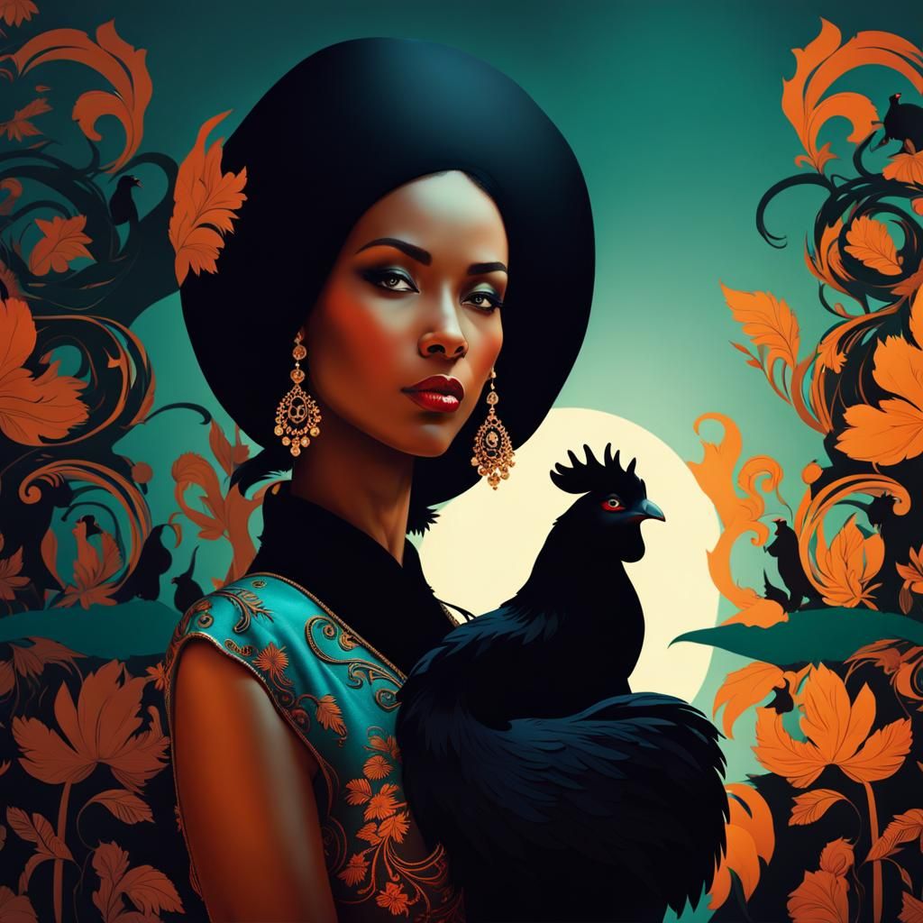 Enigmatic Woman with Chickens: Cinematic Noir