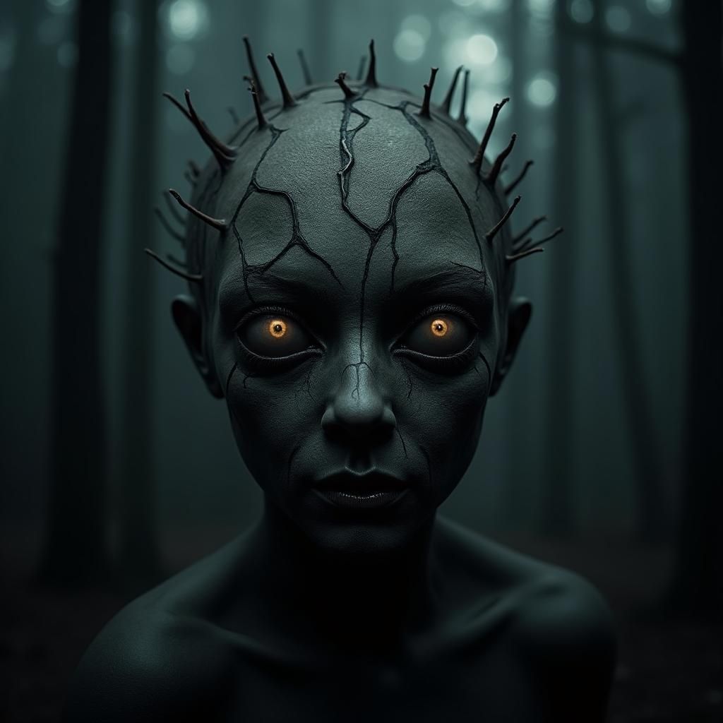 Fantasy Creature with Twisted Skin and Dark Forest