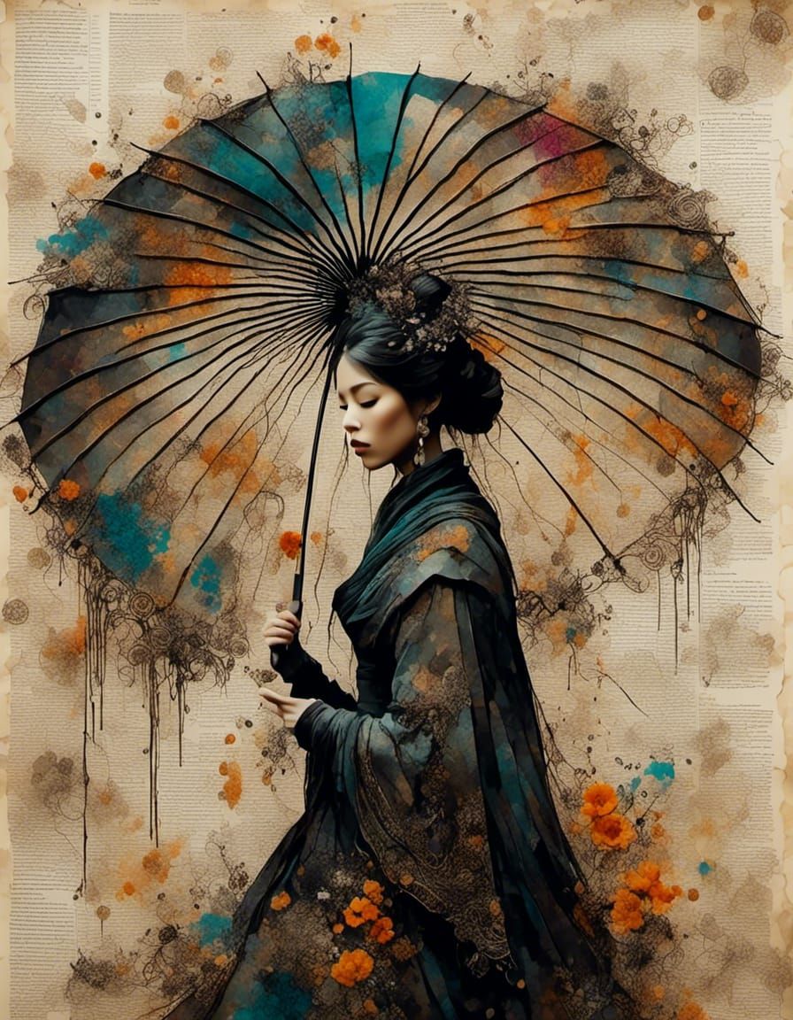 Oriental Woman With Umbrella (Tribute to Gazelli)