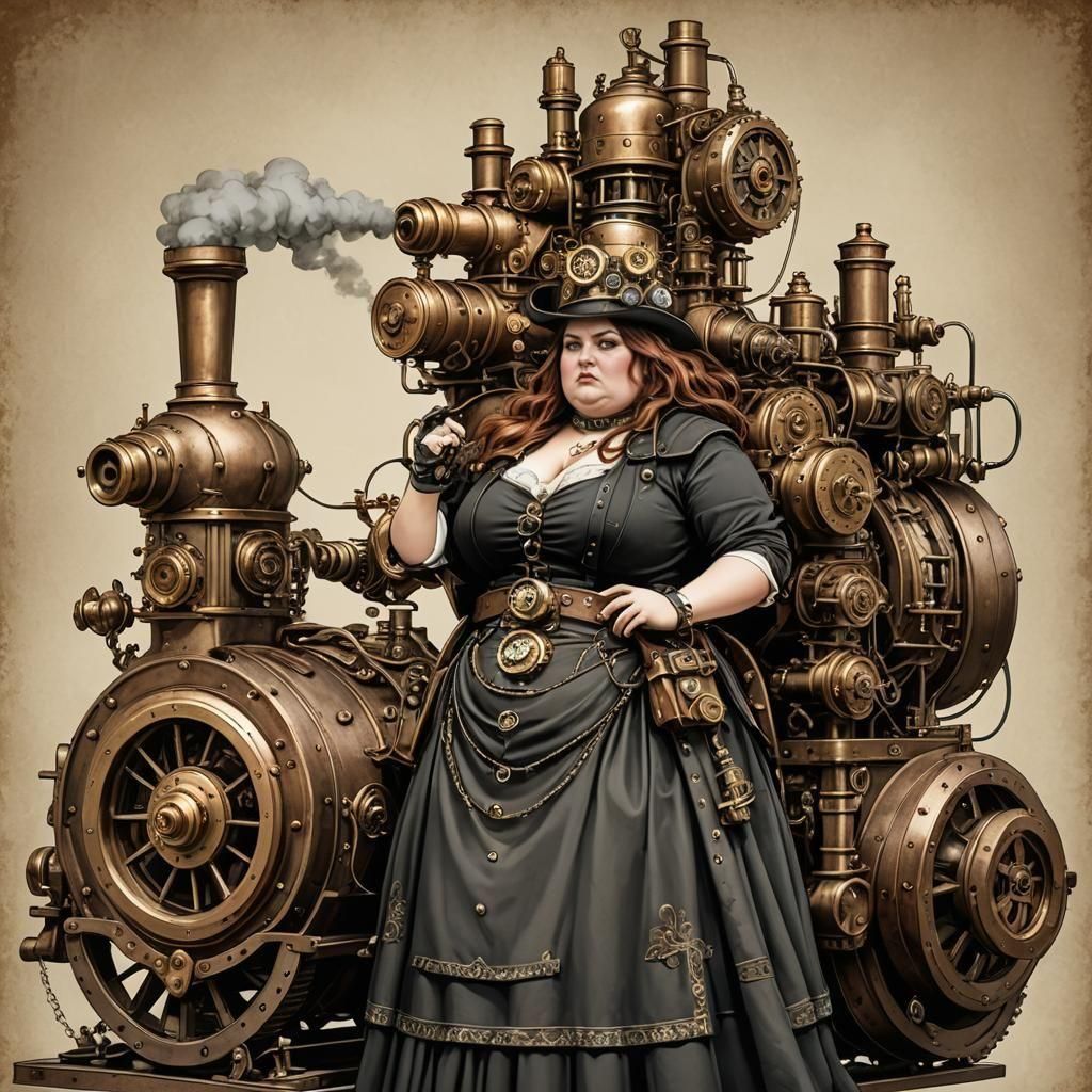 Steampunk Engine Scene with Complaining Women