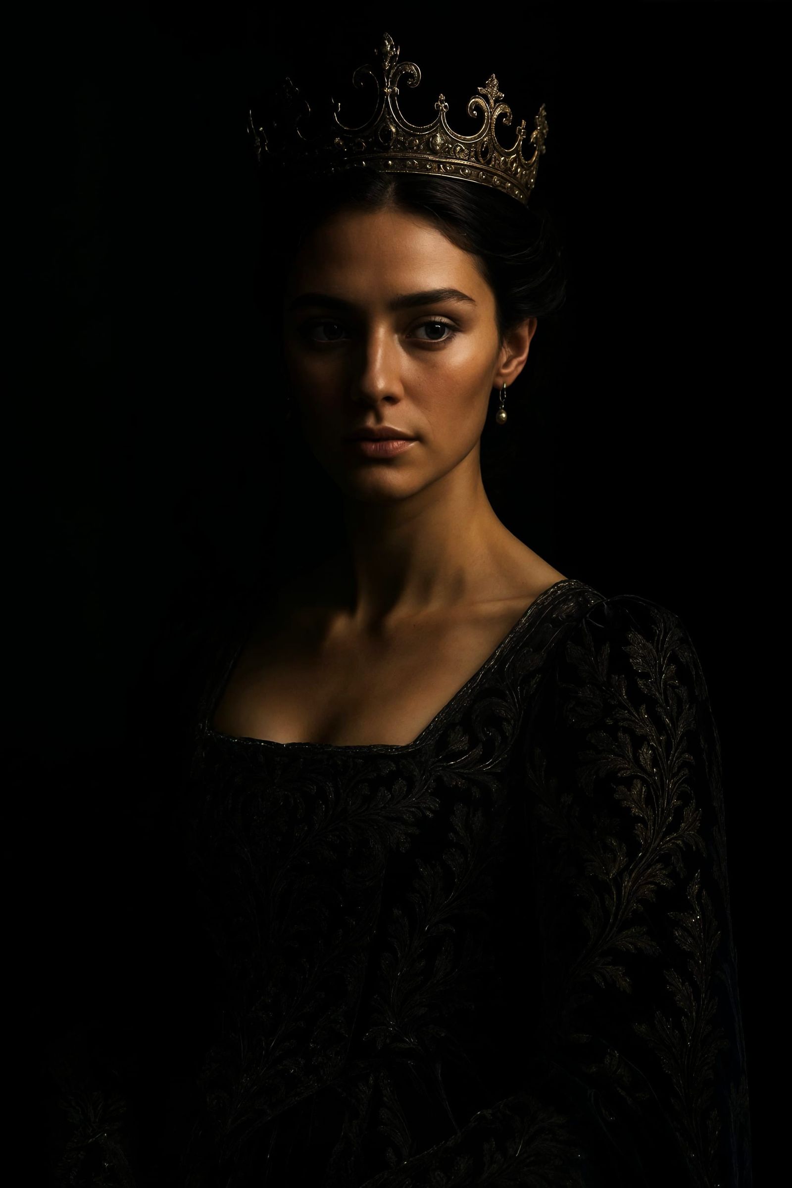 Elegant Queen Portrait with Dramatic Lighting