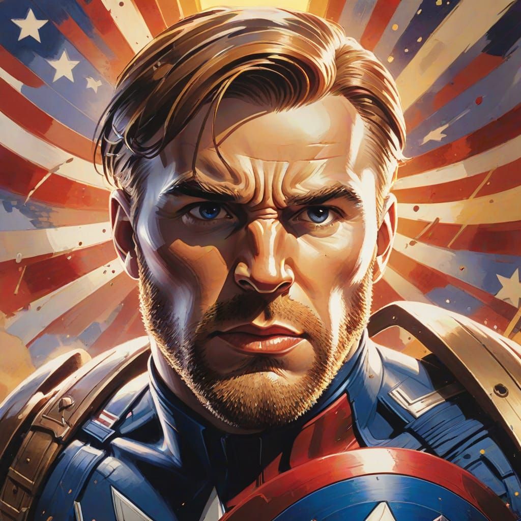 Captain America Gouache Painting with Shield