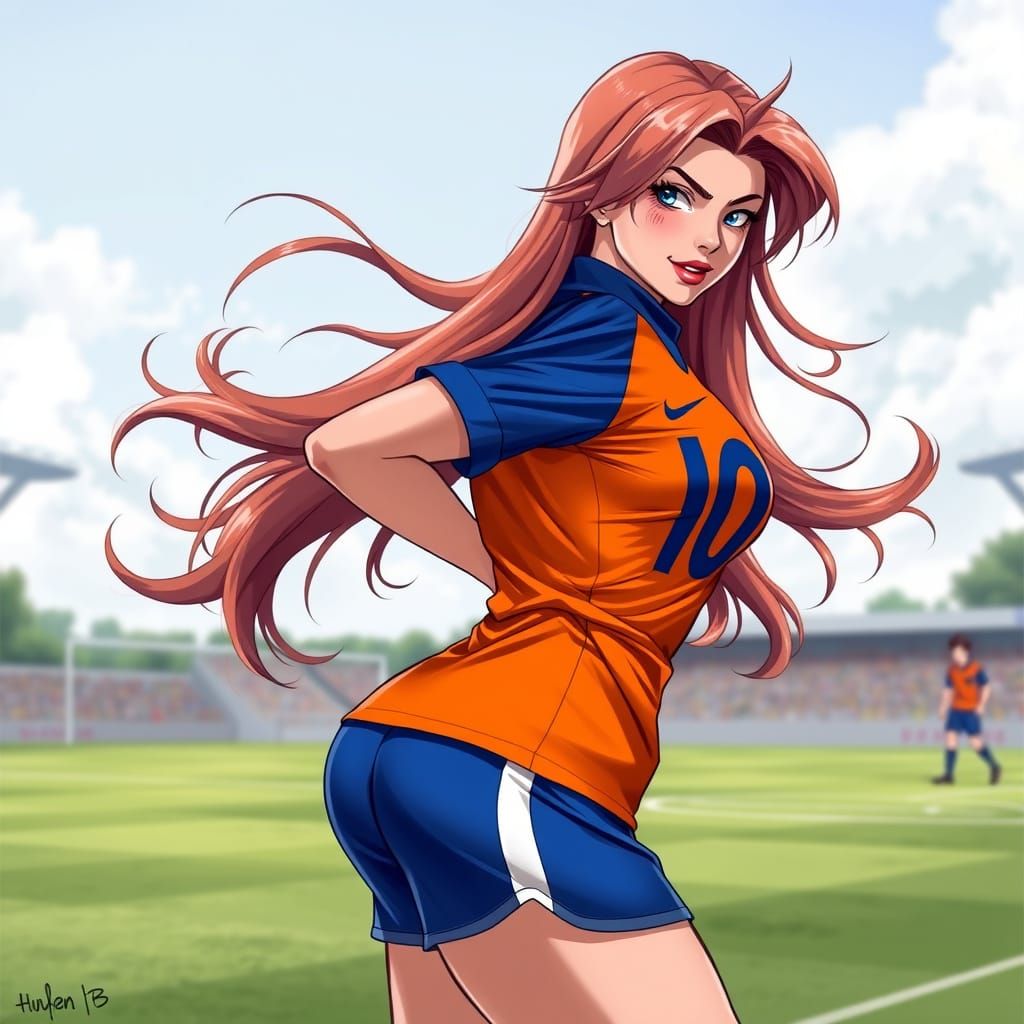 Confident Female Soccer Player in Vibrant Jersey