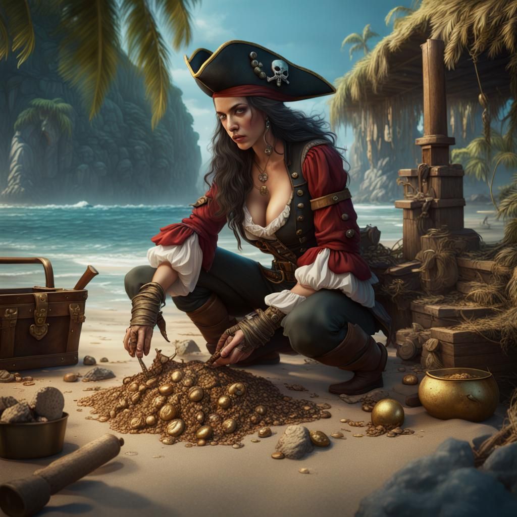 Lady Pirate Finds Treasure: Detailed Matte Painting