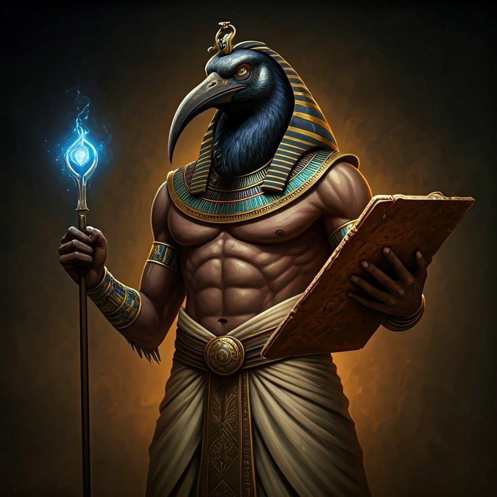 Fantasy God Thoth with Ibis Head and Scribe in Detailed Matt...
