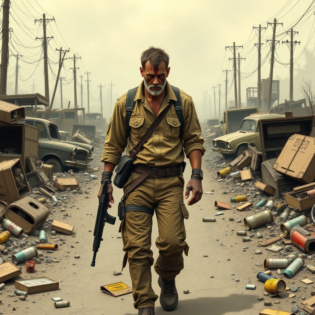 Post-Apocalyptic Sepia Portrait of Armed Survivor