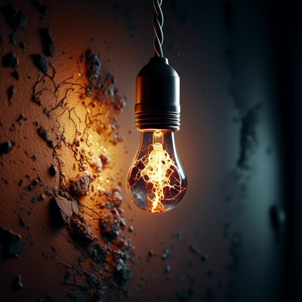 Single Light Bulb in Dark Room