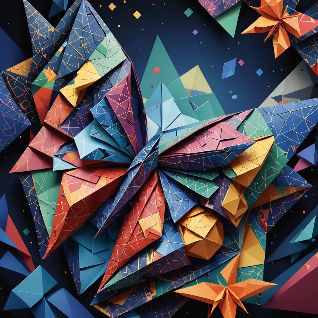 Hyperdetailed Karigami Origami in Cubist Art Deco Style