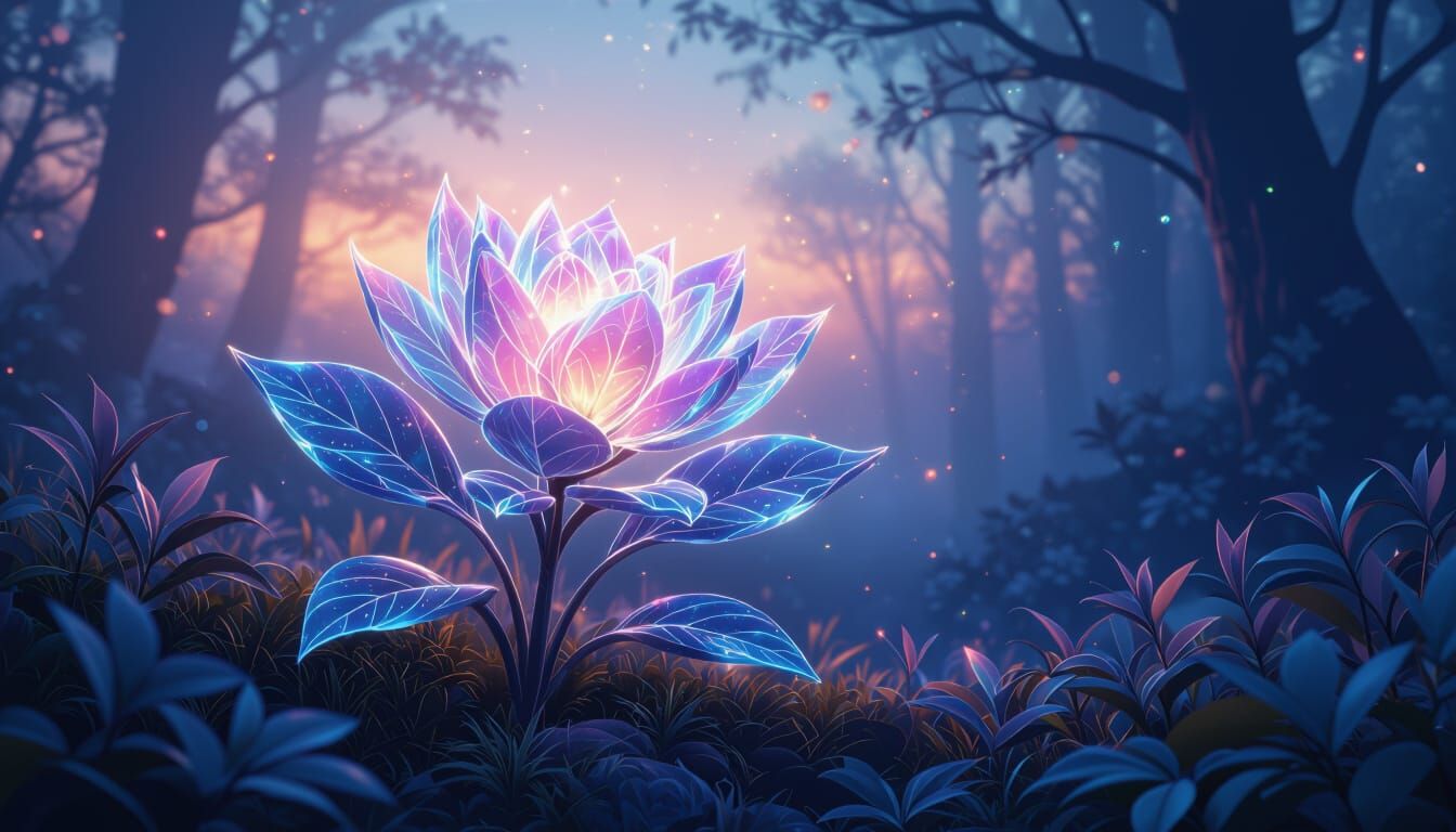 Ethereal Bioluminescent Plant in Enchanted Twilight Forest