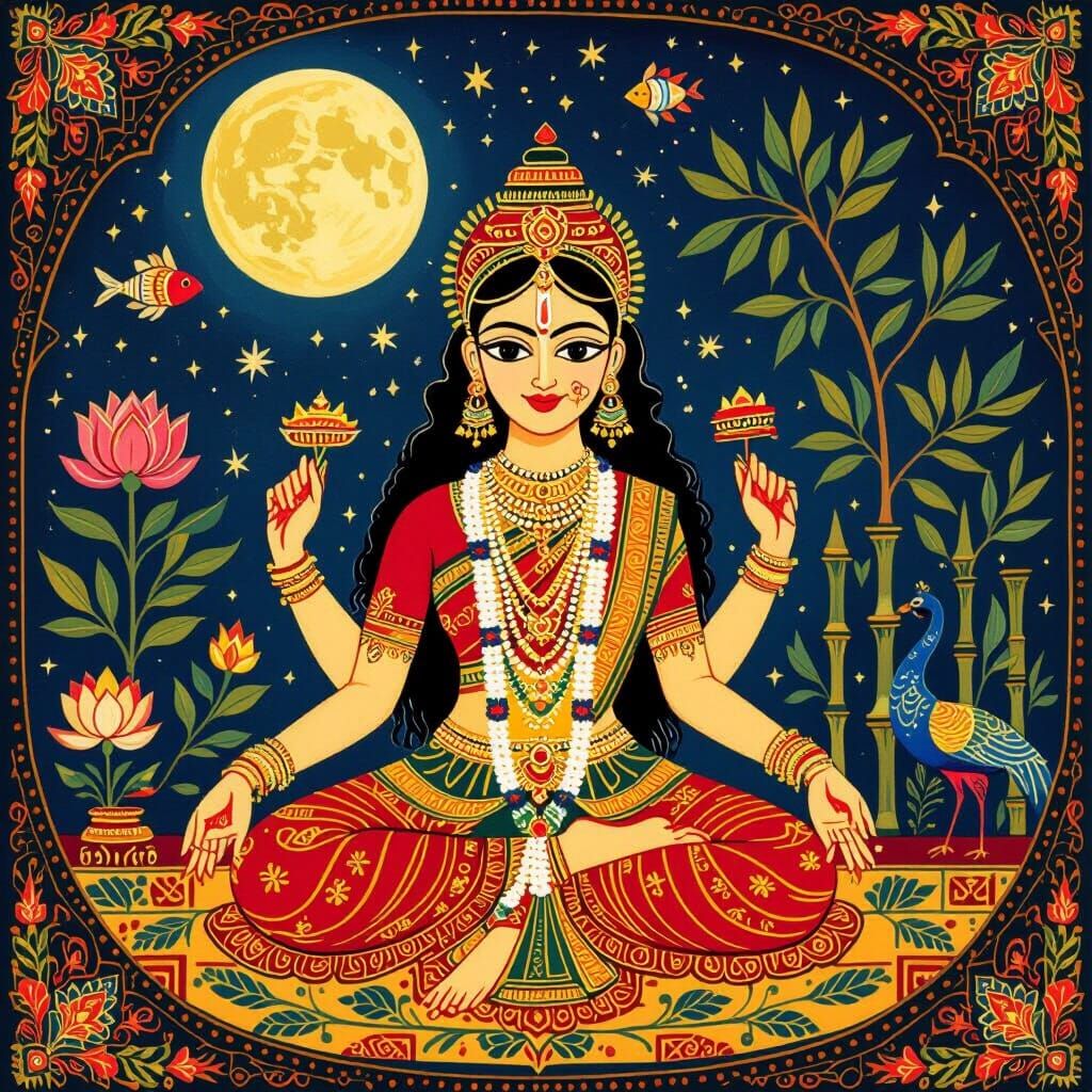 Goddess Lakshmi in Mithila Folk-Art Night Cafe