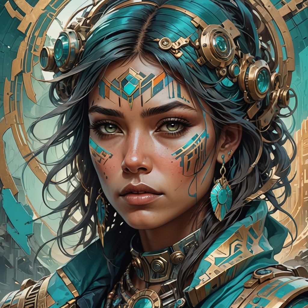 Retrofuturist Woman in Wasteland, Hyperdetailed Portrait