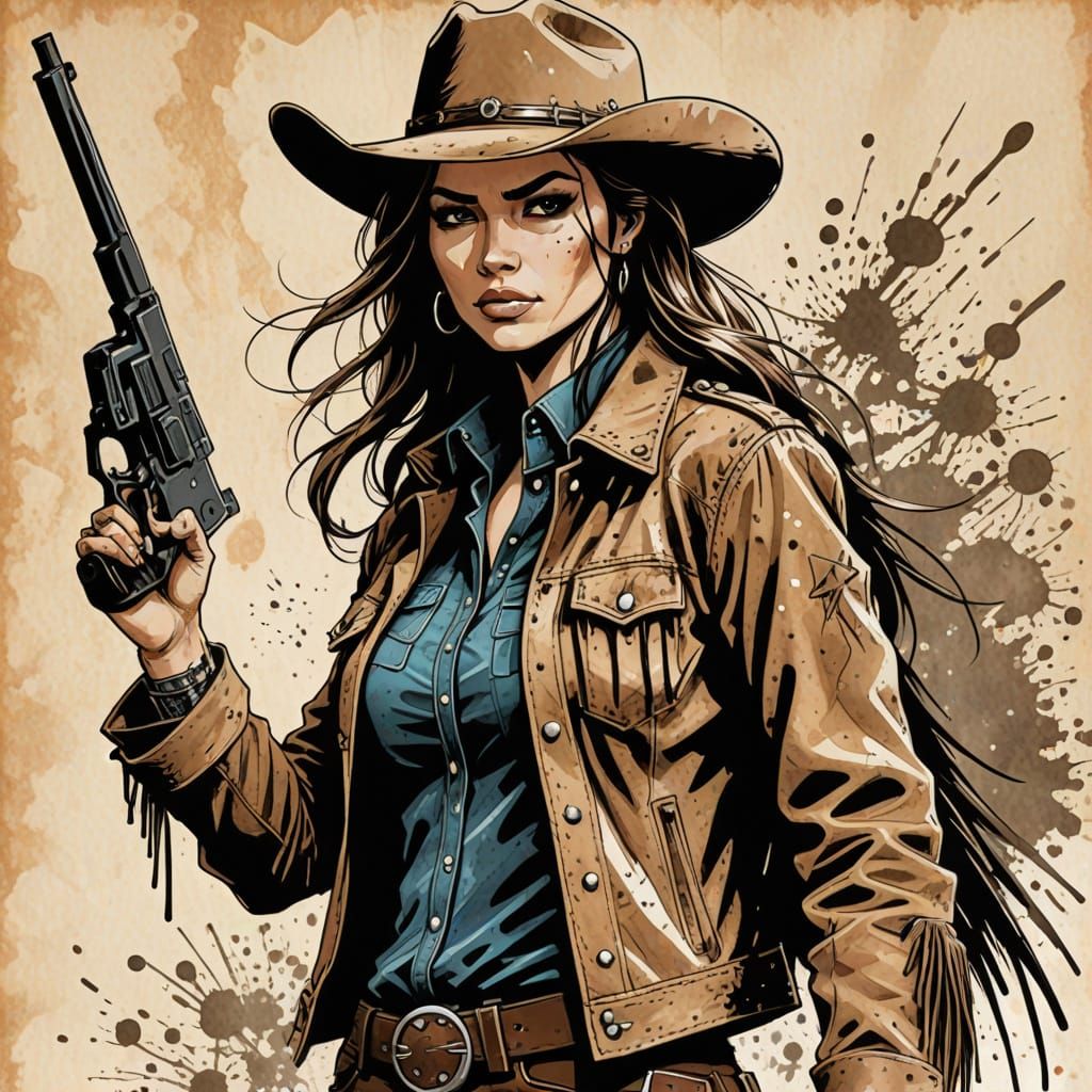Cowgirl Illustration with Ink and Comic Book Style