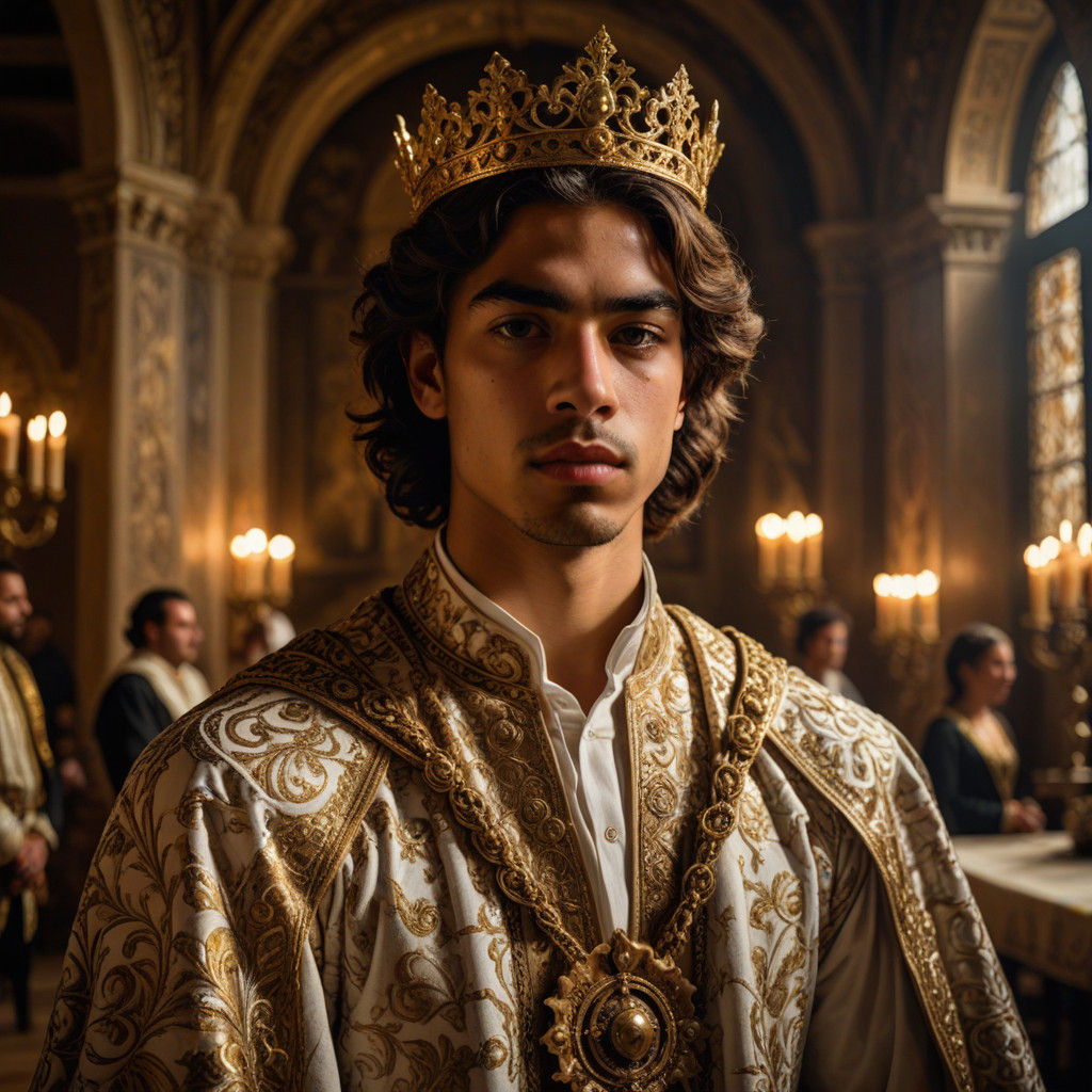 Handsome Latino Prince in Ornate Baroque Attire