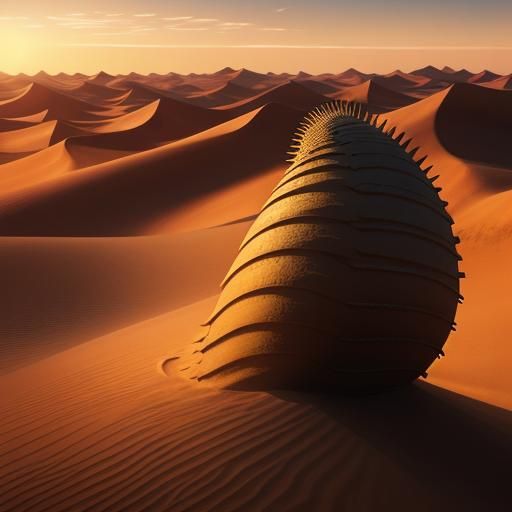 Sandworm Sunset on Arrakis in Matte Painting Style