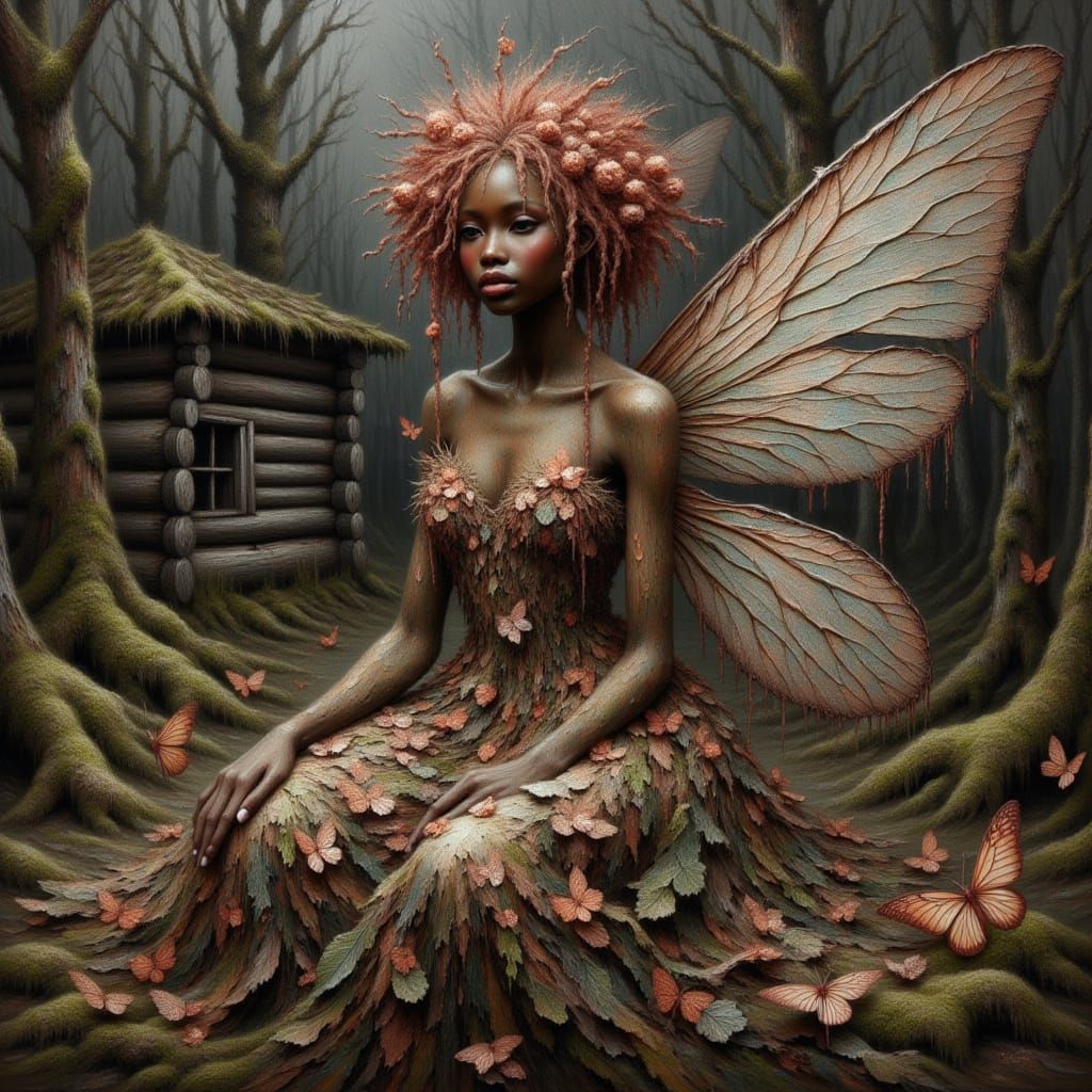 Crimson-Haired Fairy Lounging on Hill as Watercolor