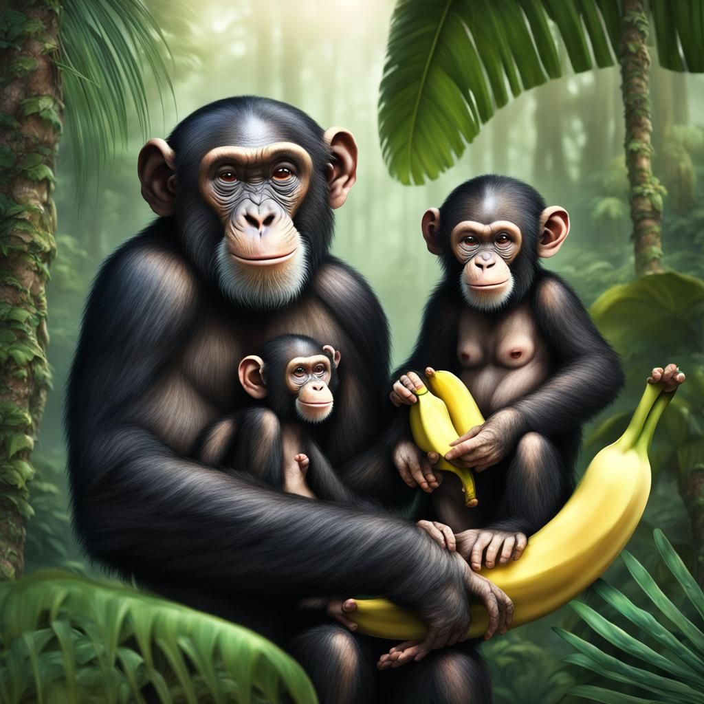 Cute Chimpanzees in a Magical Jungle, 3D Render