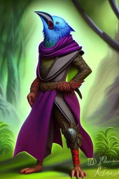 Kenku Druid in Lush Garden: Fantasy Character Art