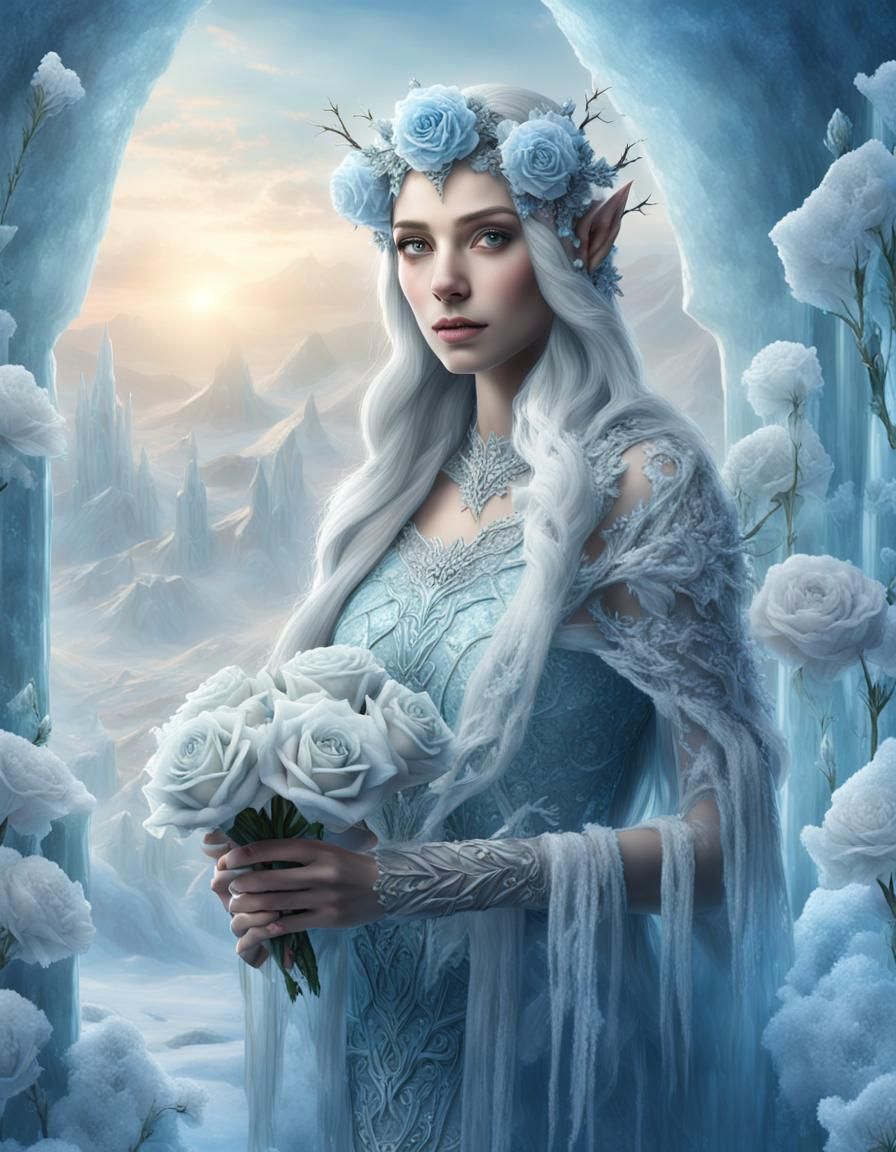 Elegant Ice Elf Portrait in Magic Palace