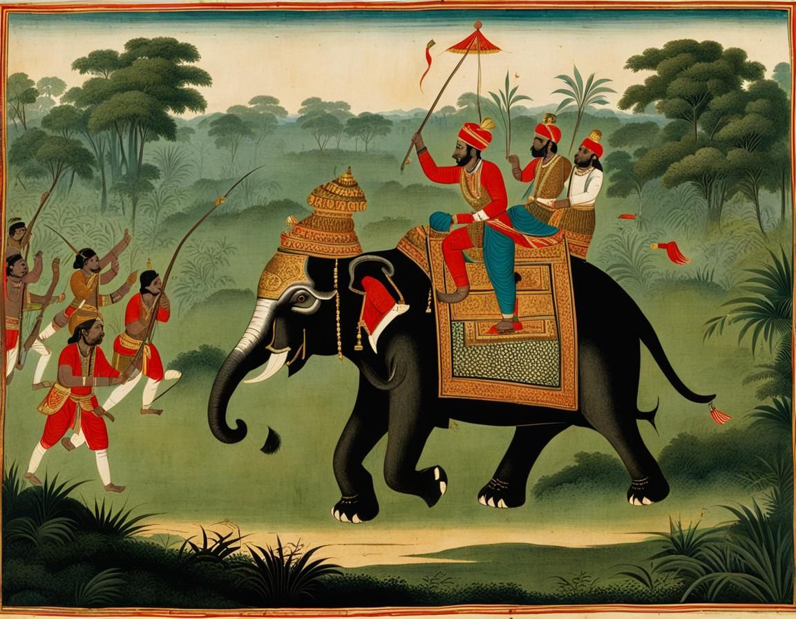 Tiger Hunt in India: 18th Century Illustration