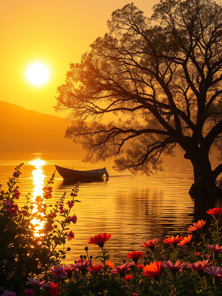 Sunset Boat on Tranquil Waters