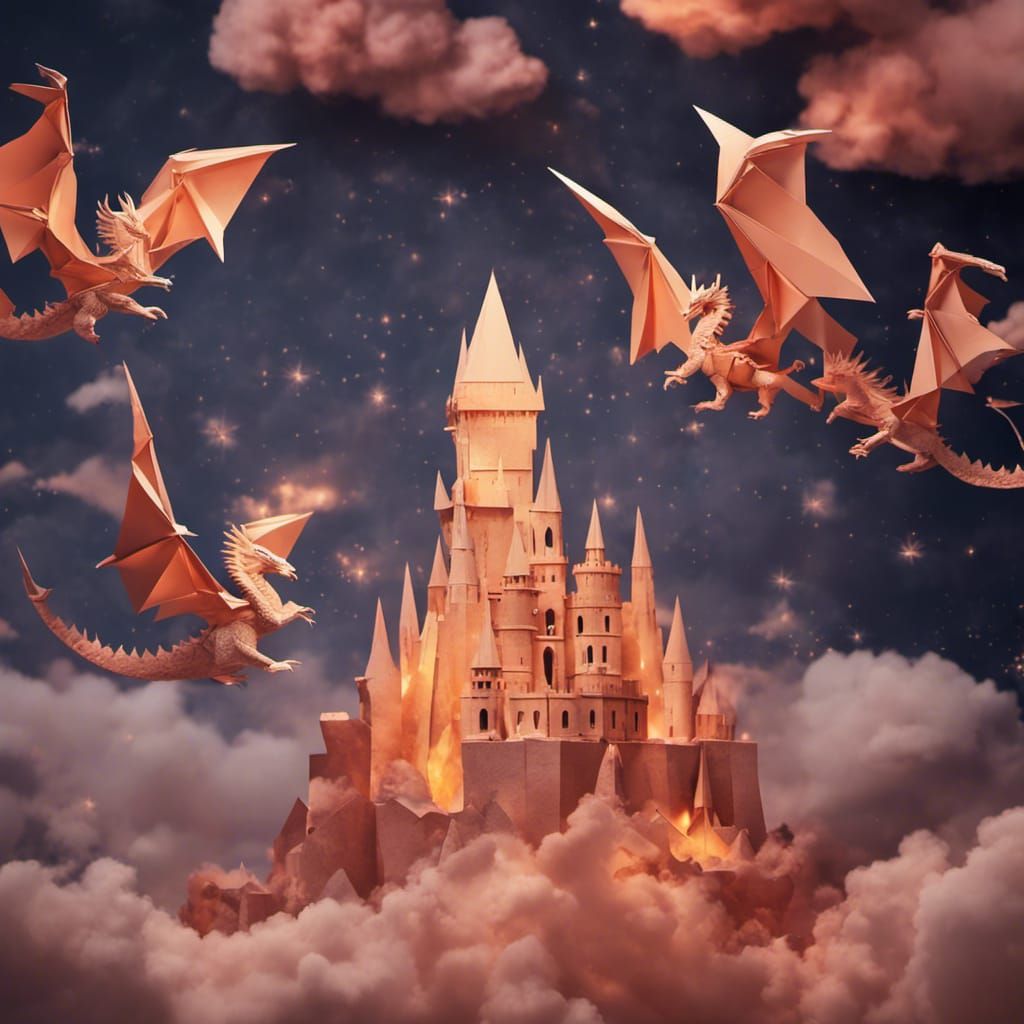 Heavenly Gothic Castle with Origami Dragon