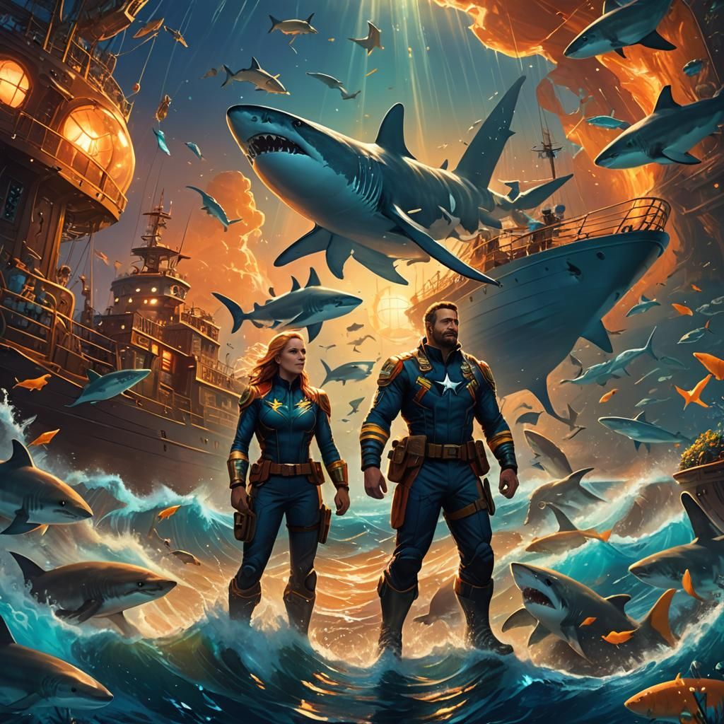 Ship Captain and Marvel in Bioluminescent Sea