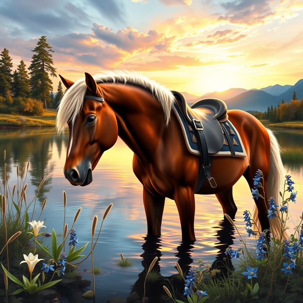 A calm lake, with mountains reflecting perfectly on the water