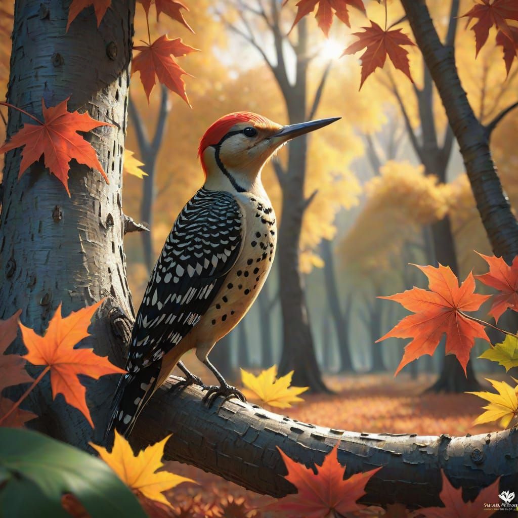 Gila Woodpecker in Sweet Gum Grove: Detailed Matte Painting