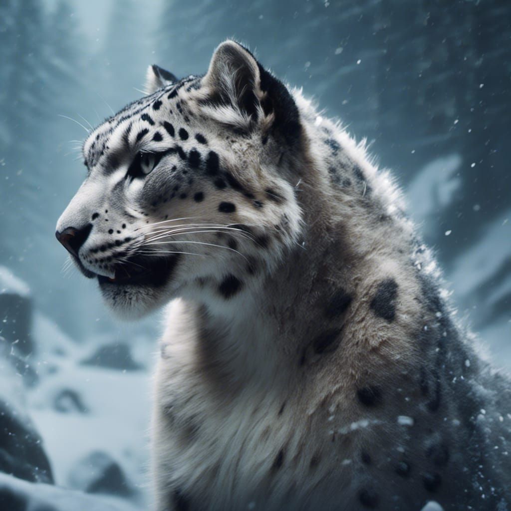 Detailed Snow Leopard Matte Painting in Deep Color
