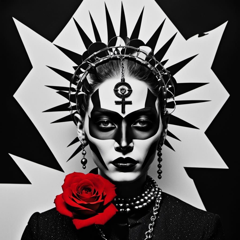 Surreal Photogram Portrait of Punk Faith with Flaming Heart