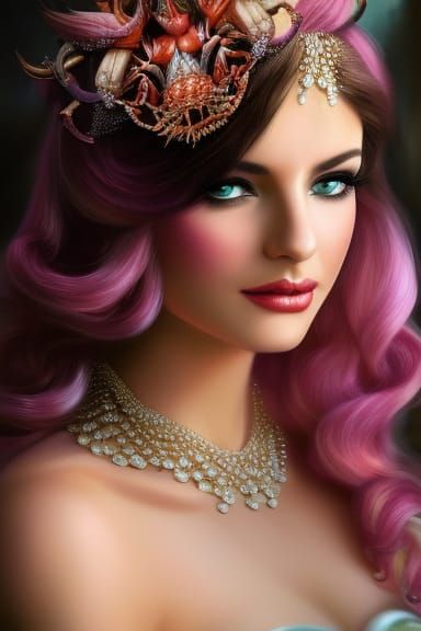 Crab Queen Portrait in Dystopian Biopunk Style