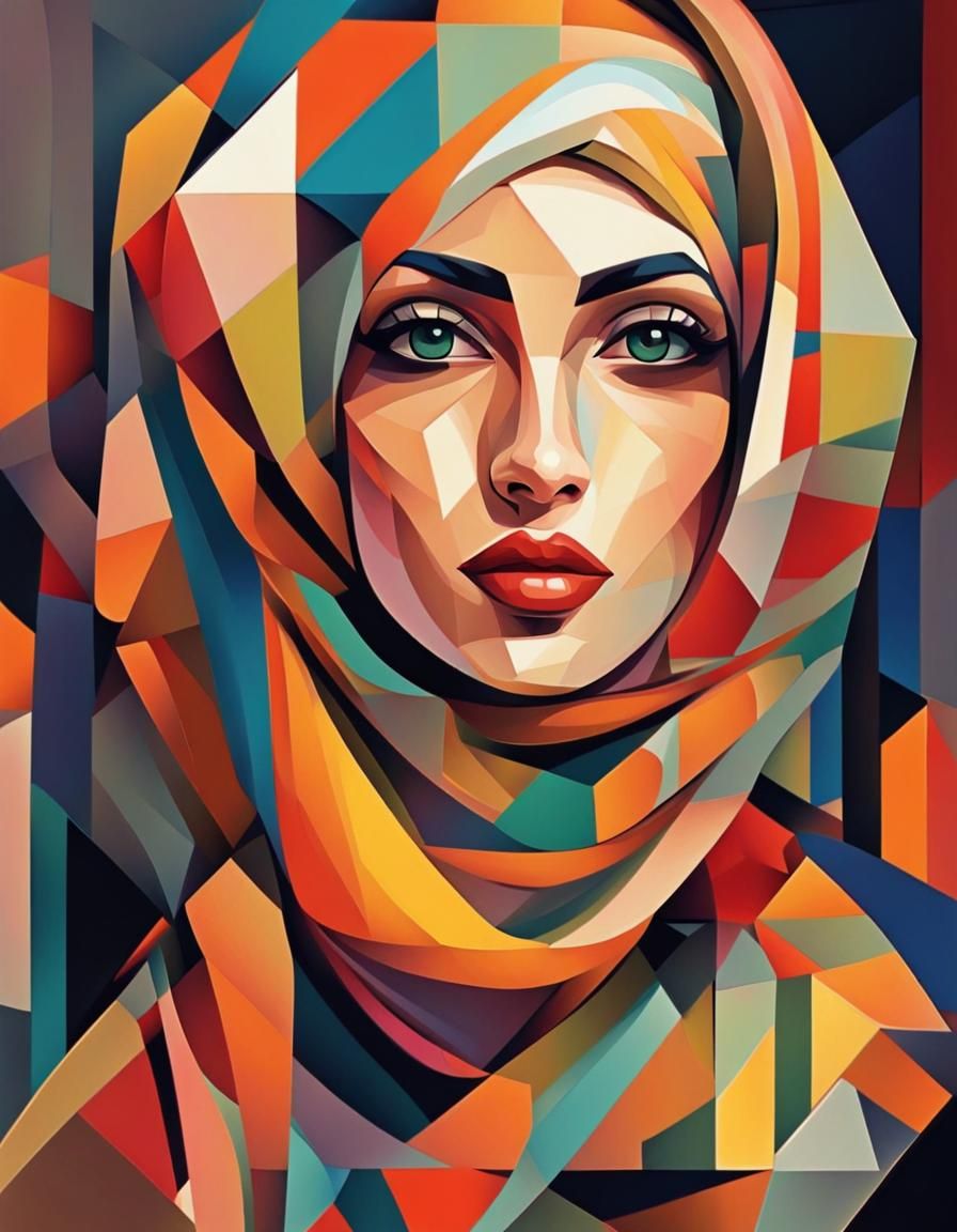 Hijab Girl in Geometric Fauvism Style