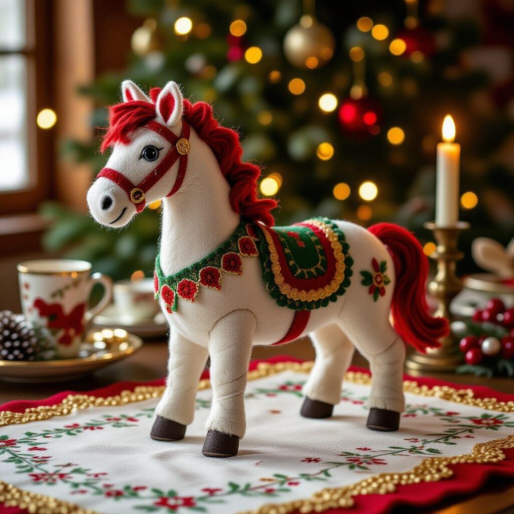 Festive Felt Christmas Horse in Folk Art Style