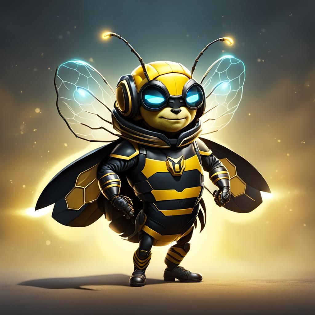 Bee Superhero with Glowing Antennae
