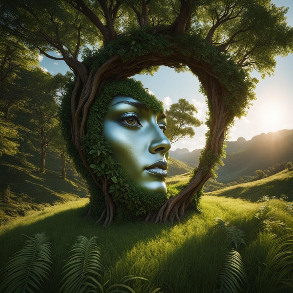 Anamorphic Face Optical Illusion in Nature Portrait