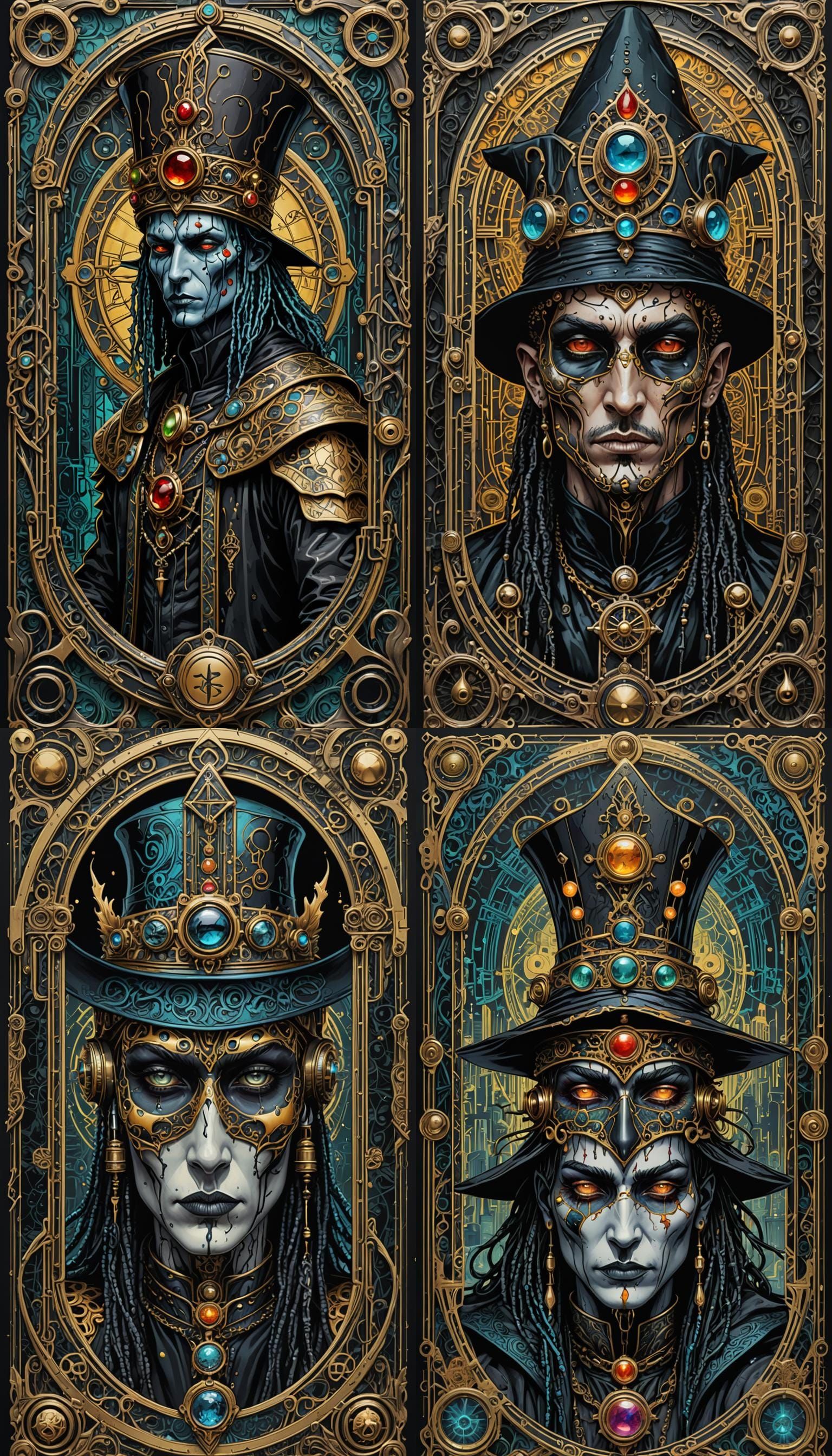 Tarot card with intricate detailed frame around the outside