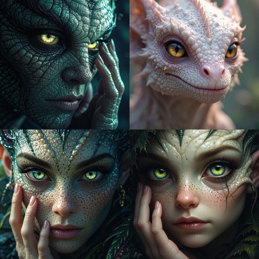 Fantastical Creature Extreme Close-Up With Shimmering Eyes