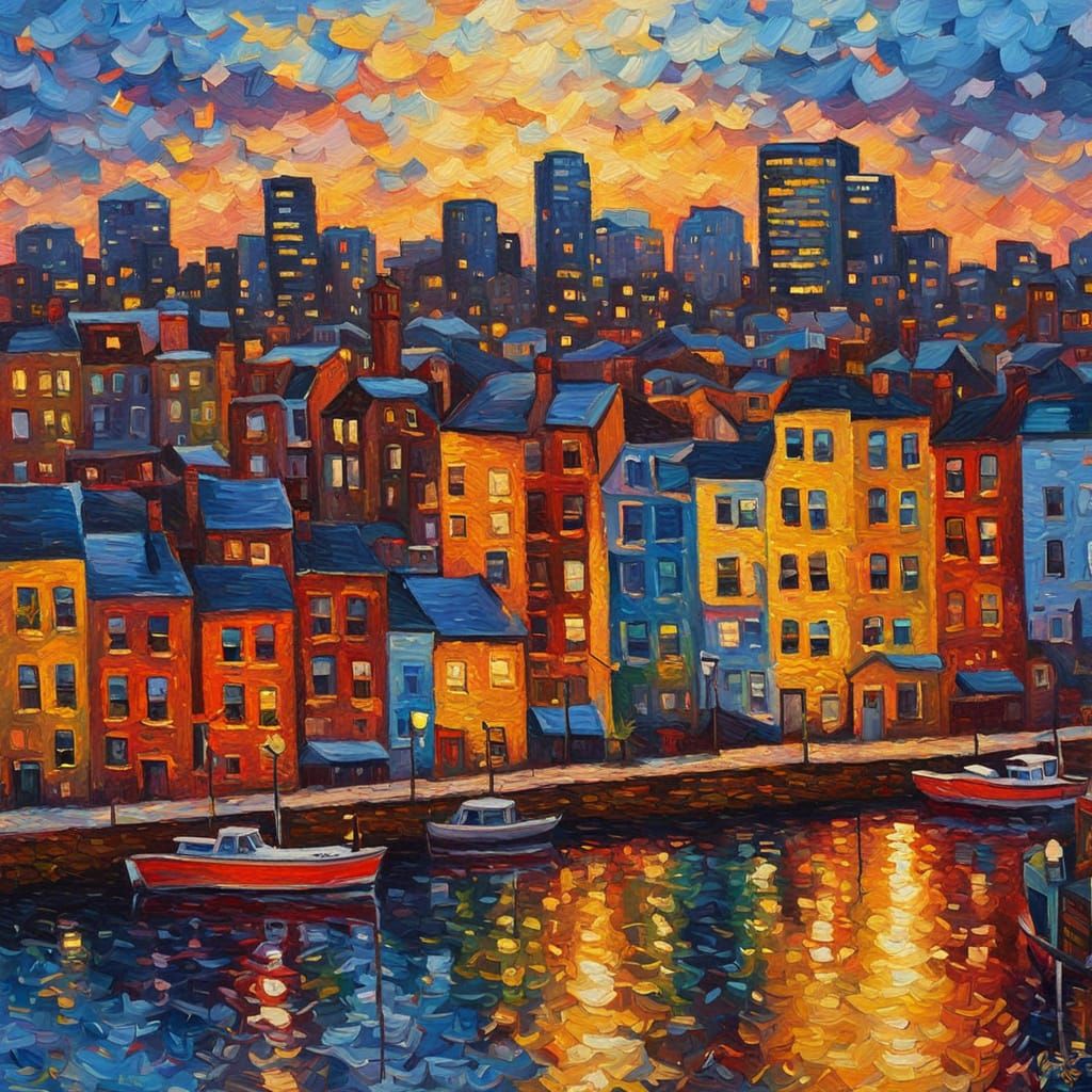 Baltimore Cityscape in Expressionist Oil Painting Style