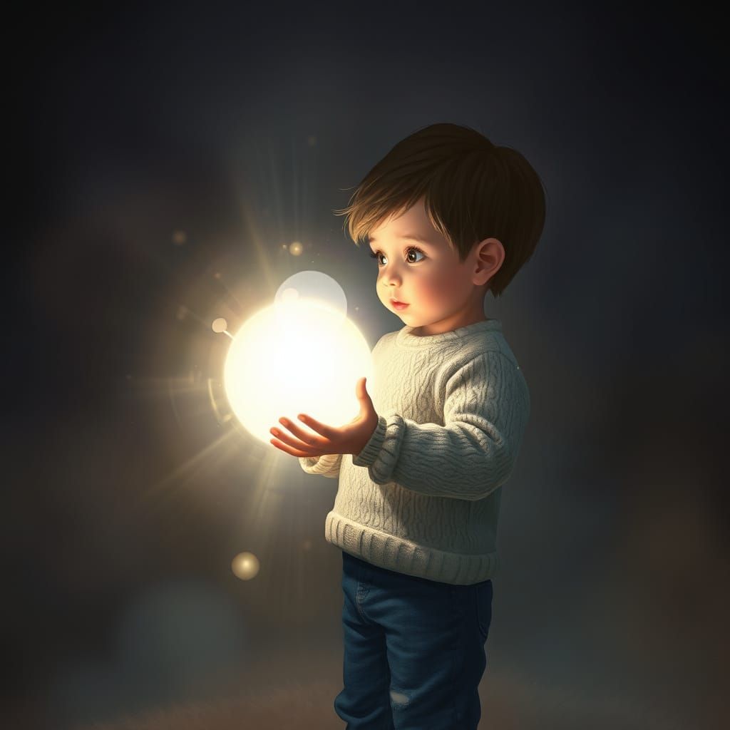 Ethereal Orb: Child's Wonder in Digital Art Style