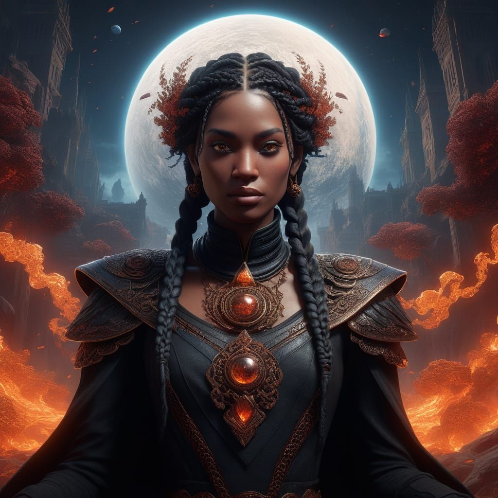 Enchanting Young Woman in Cosmic Dreamscape