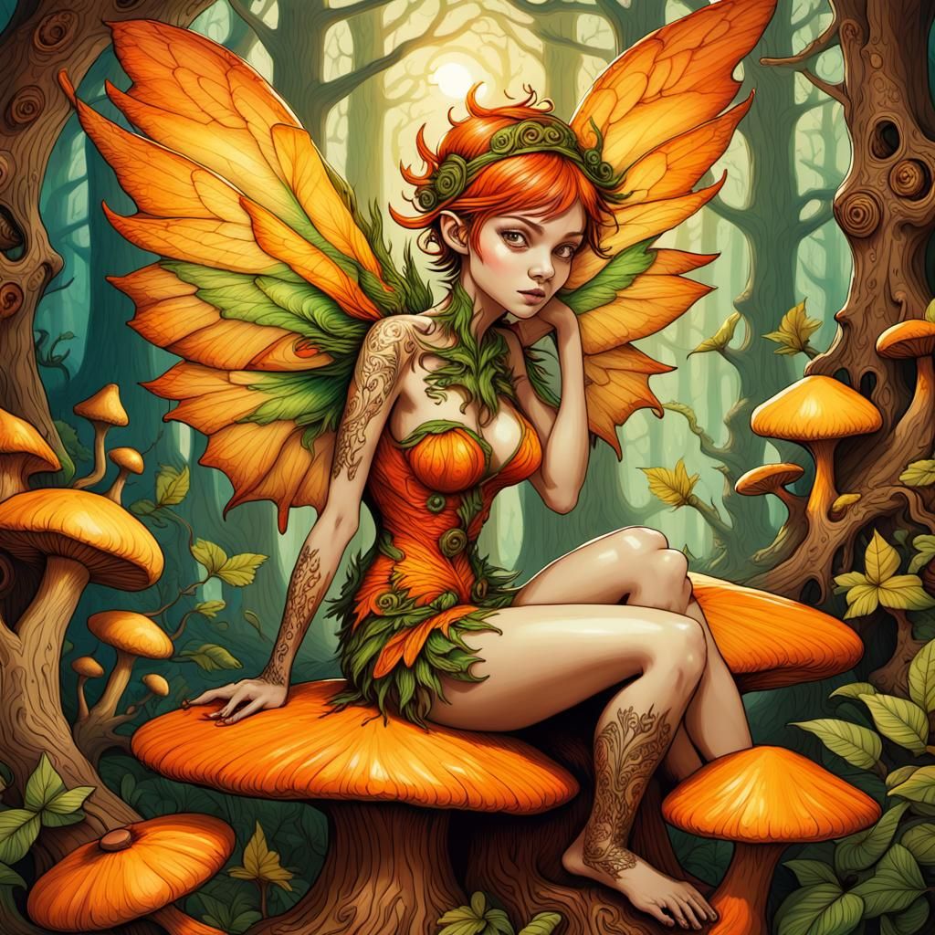 Pixie in Forest, Pyrography Illustration