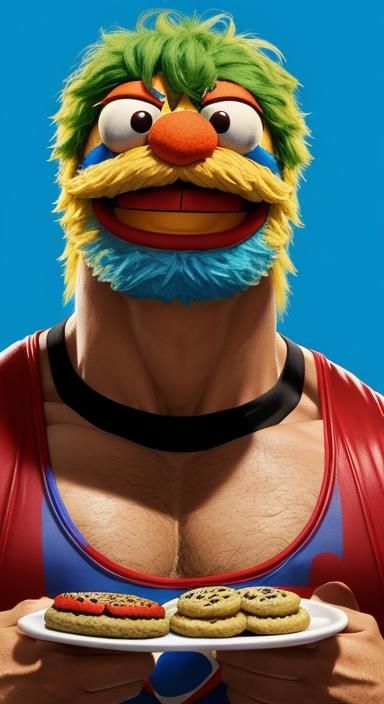Cookie Monster Hulk Hogan Hybrid: Digital Fusion Art