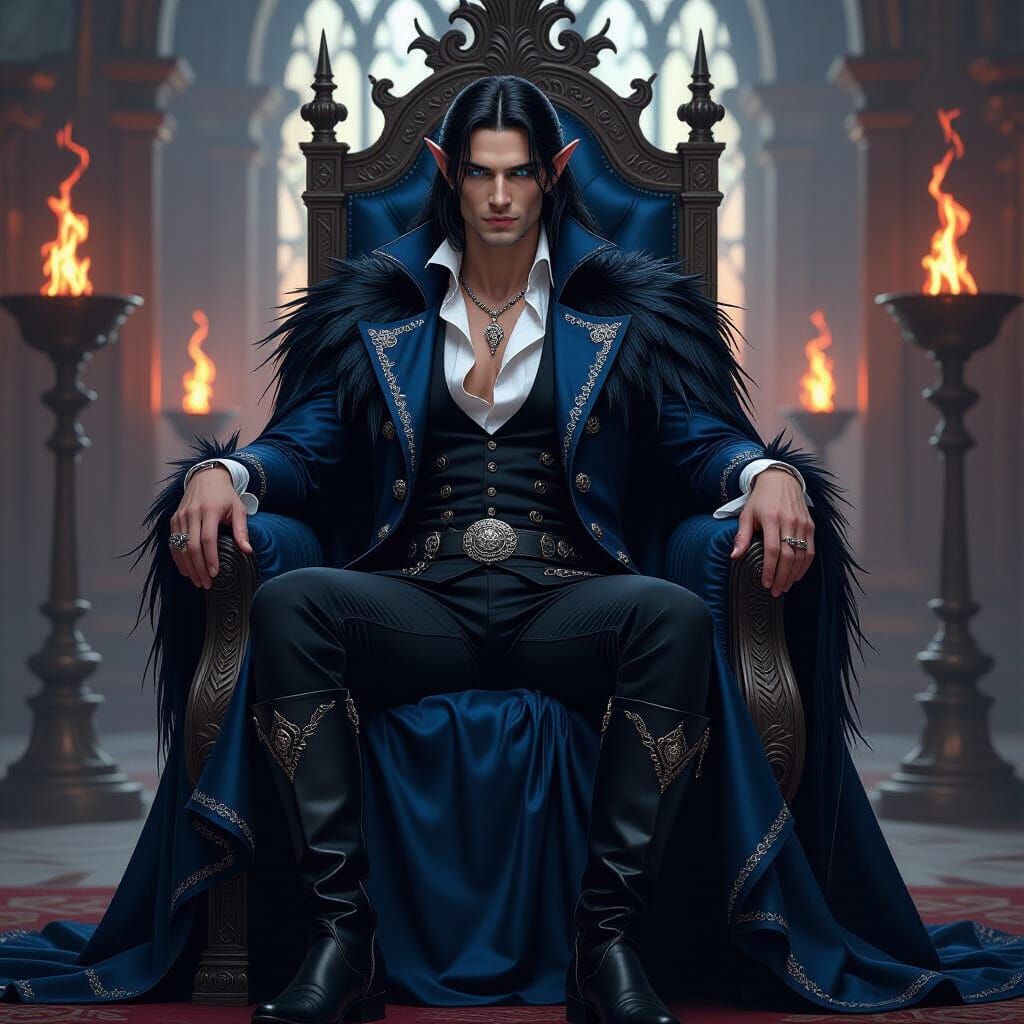 Regal Elf Lord on Throne in Eldritch Fantasy Art