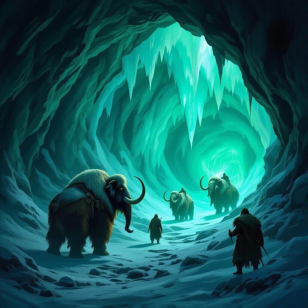 Ice Cave with Glowing Mammoths and Nord Hunters