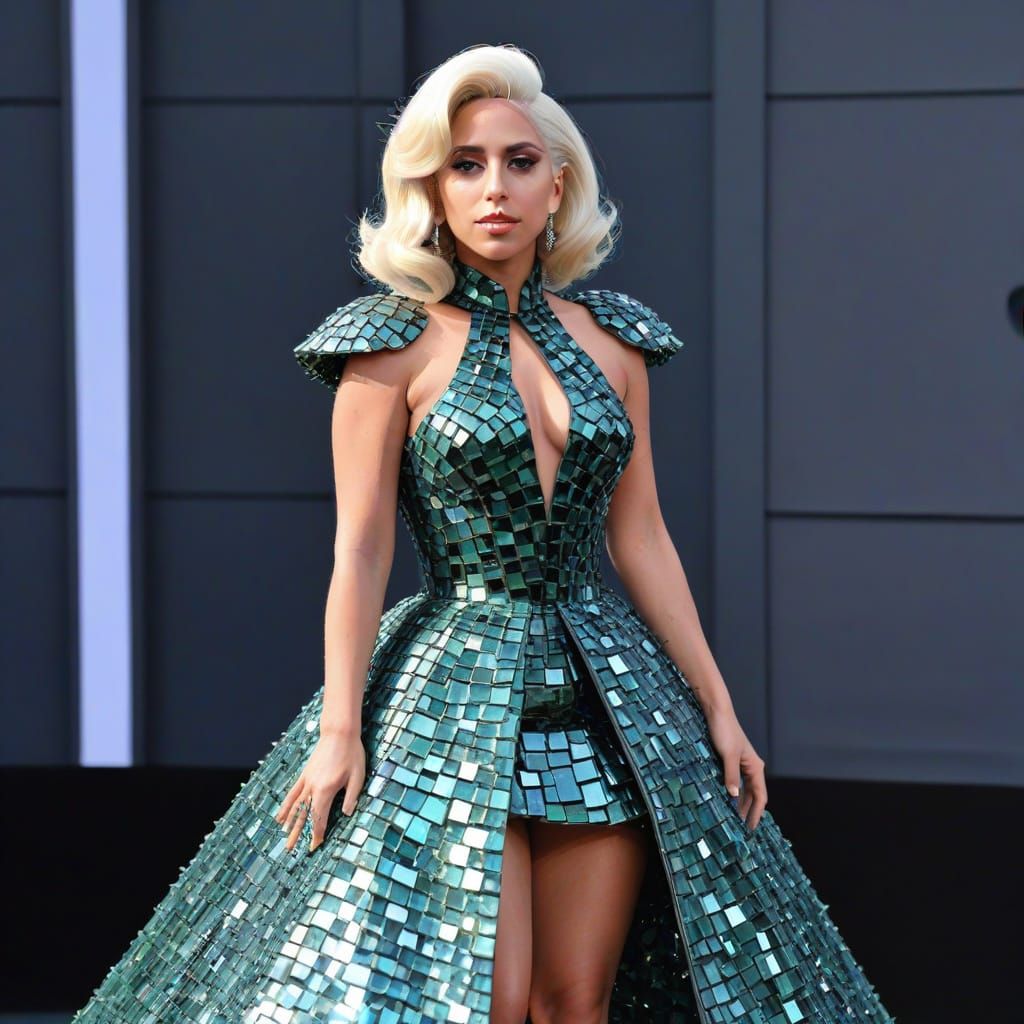 Lady Gaga in a Unique Glass Shingle Dress