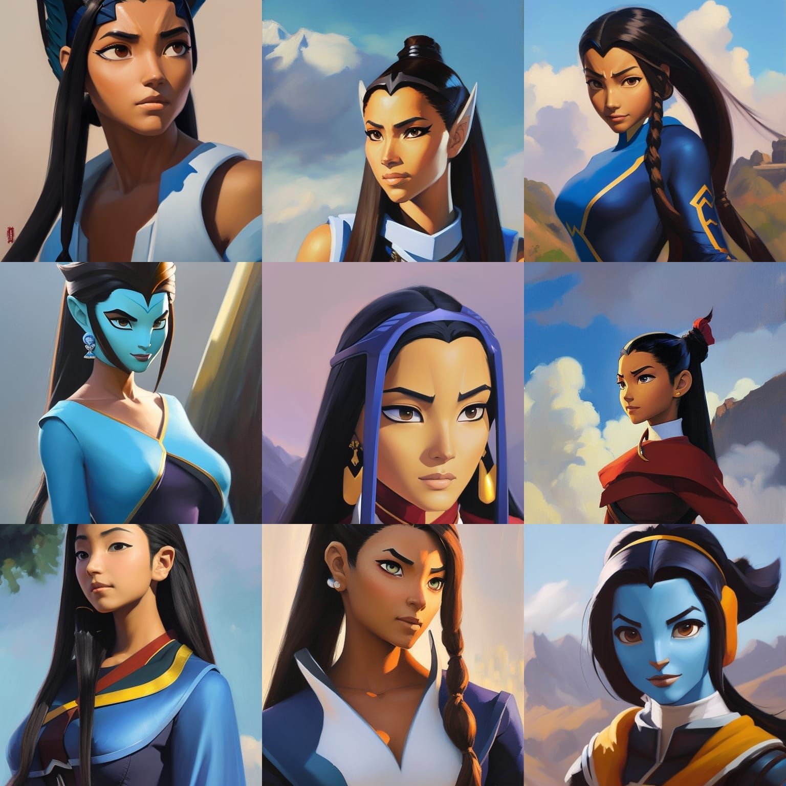 Katara as Overwatch Character in Organic Painting Style