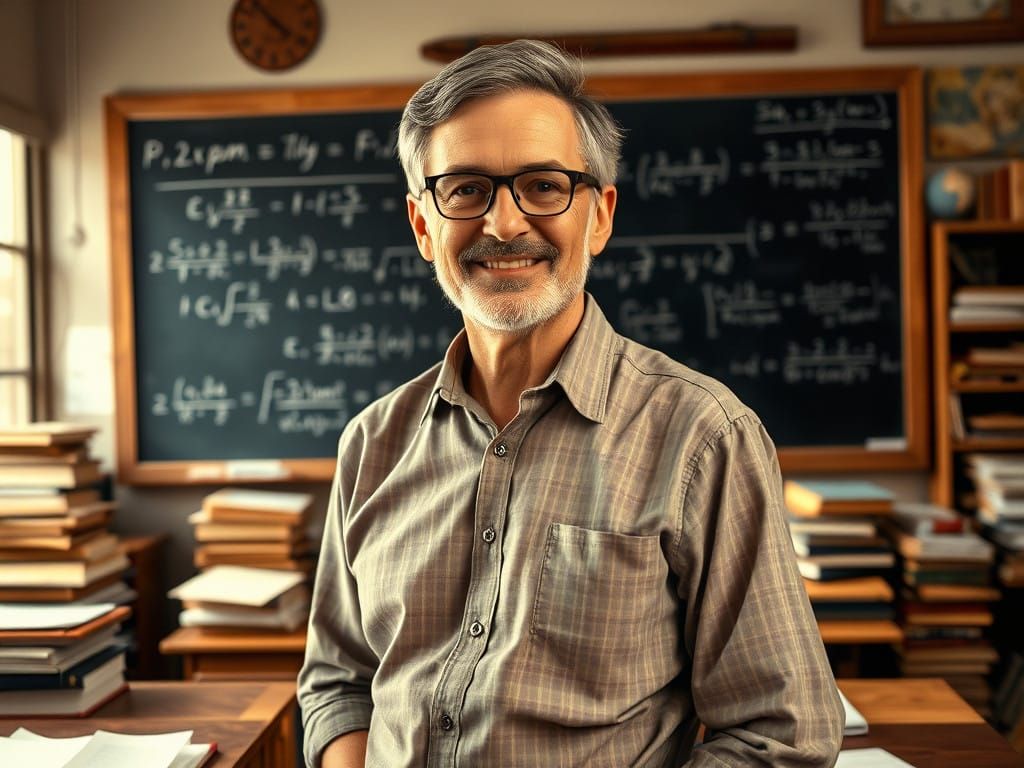 Nostalgic Teacher in Cozy Classroom