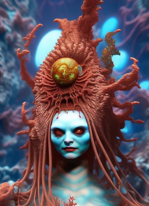 Gothic Vampire Portrait in Coral Cavern: Hyperrealism Style