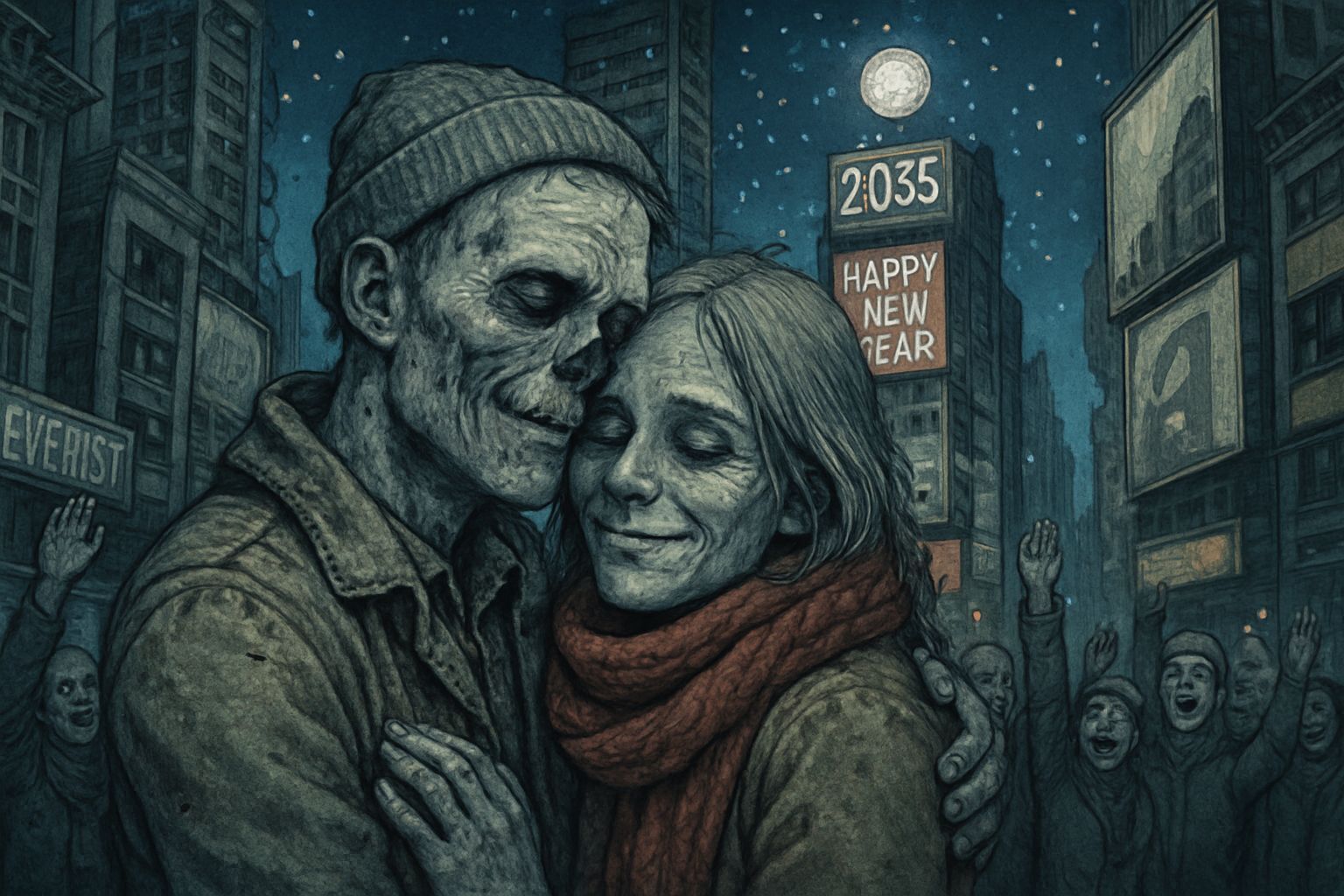 Zombie Couple Celebrates New Year In Rebuilt Times Square