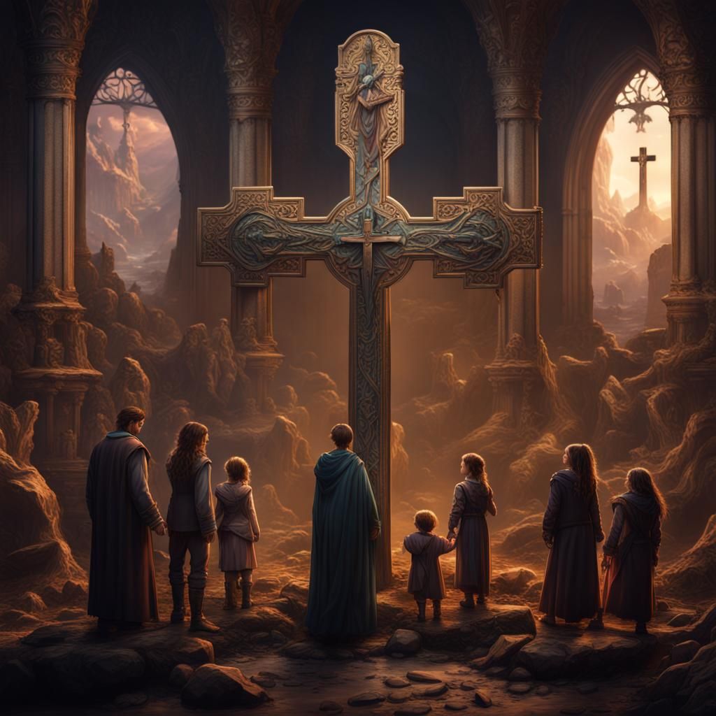 Family, Commandments, and Cross: Detailed Matte Painting
